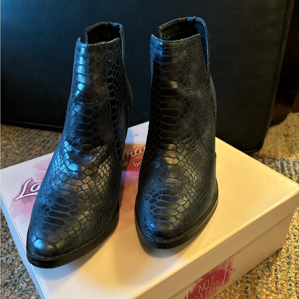 Navy faux snake skin boots - Picture 5 of 7